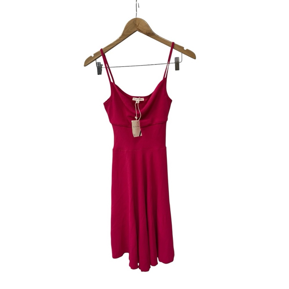 NWT See You Monday Bright Pink Fit Flare Skater Dress Cowl Neck XS